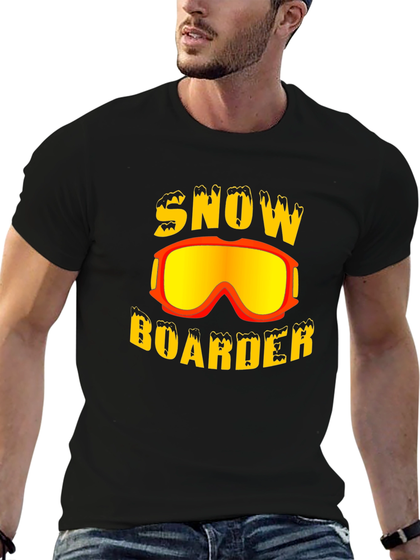 Snow Boarder Graphic Tee - Black Cotton T-Shirt