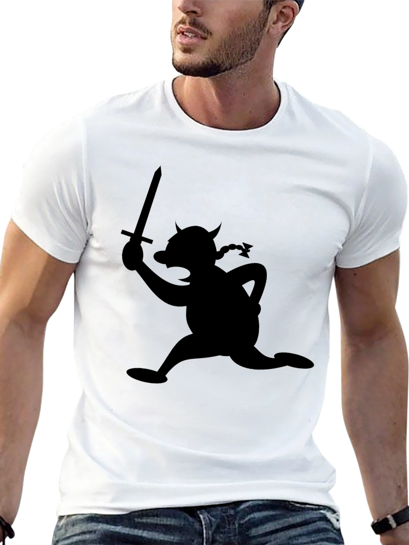 Black Cartoon Viking T-Shirt