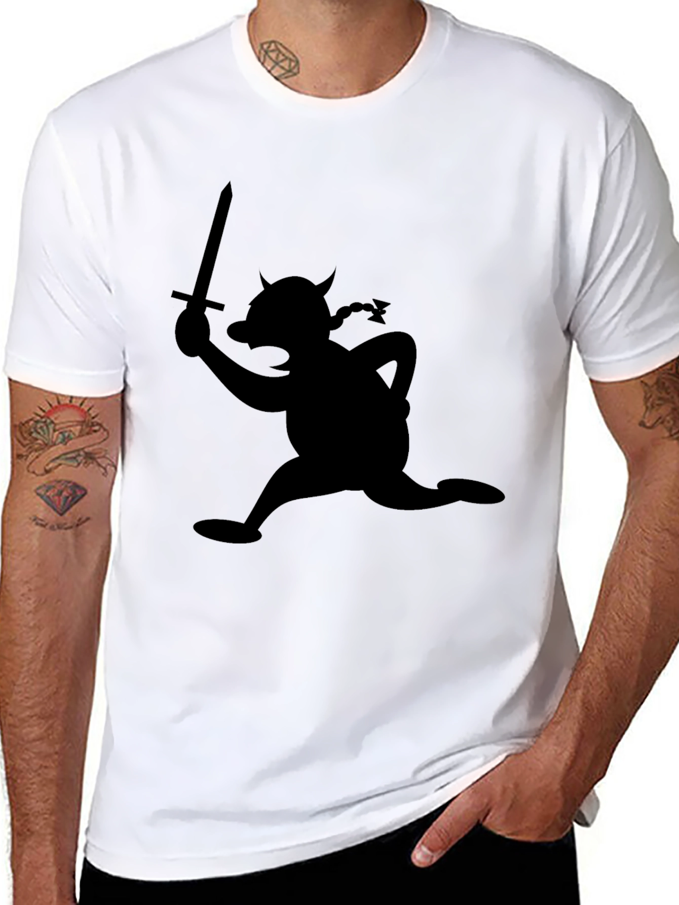 Black Cartoon Viking T-Shirt
