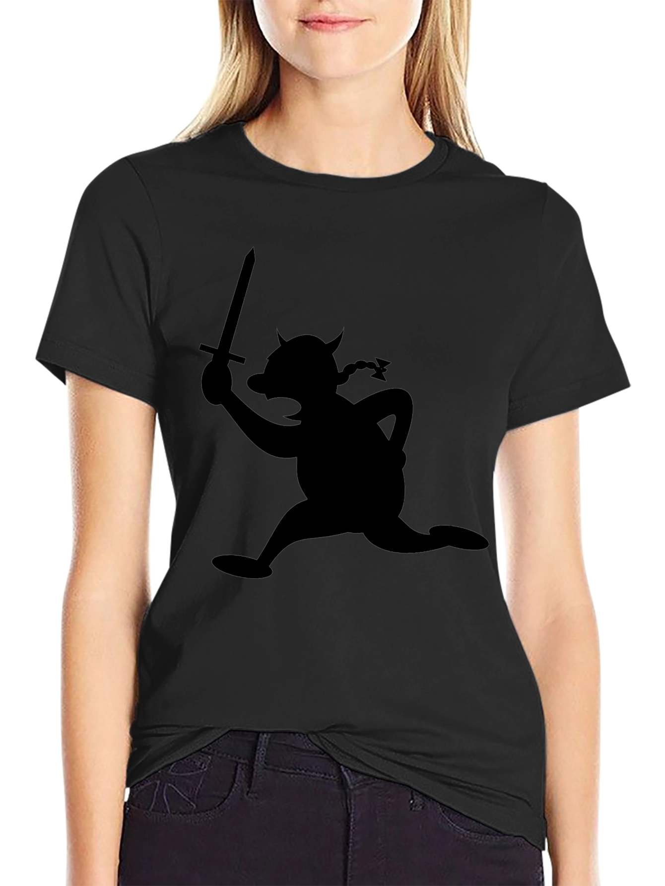 Black Cartoon Viking T-Shirt