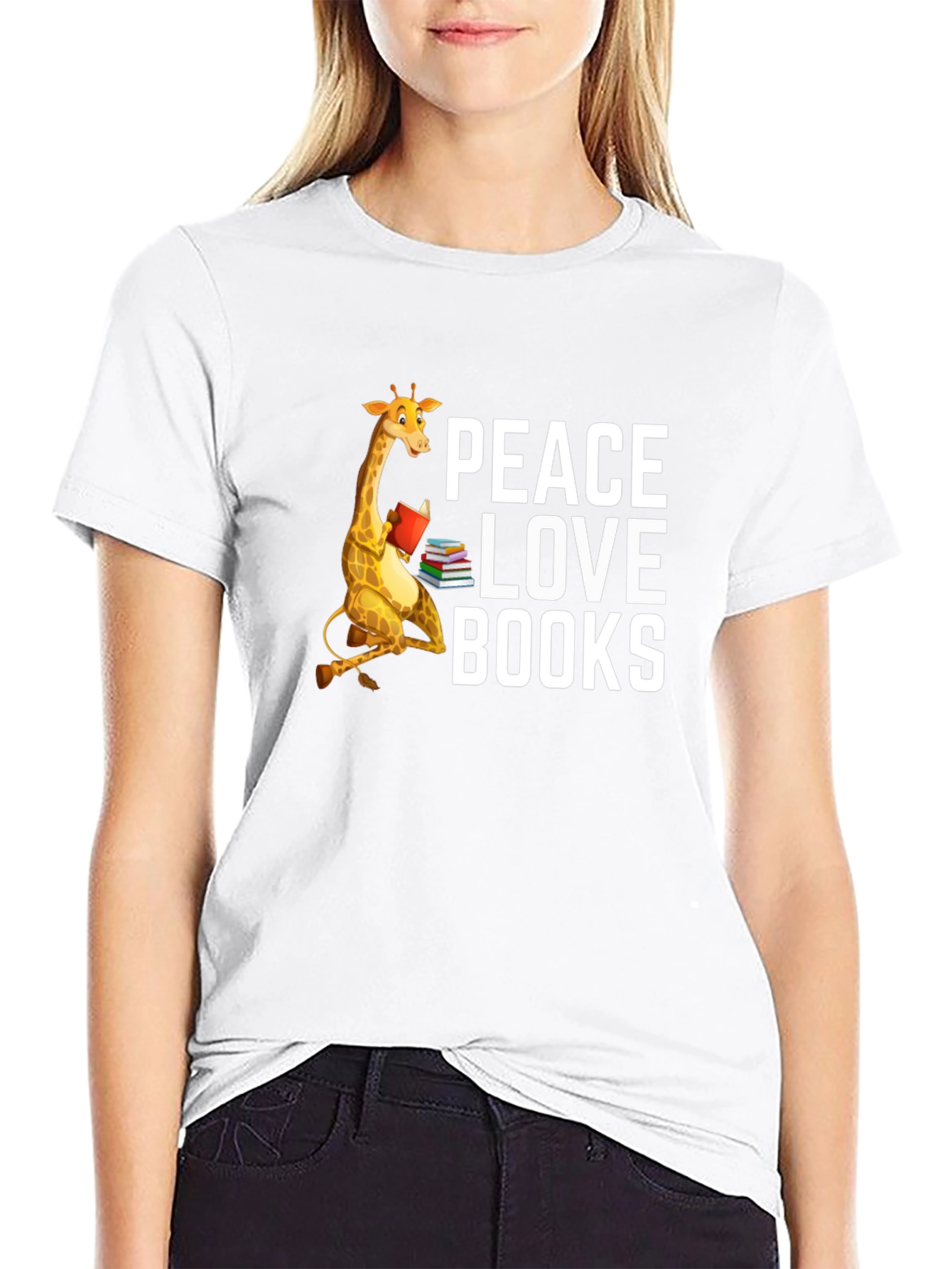 Peace Love Books Giraffe T-Shirt