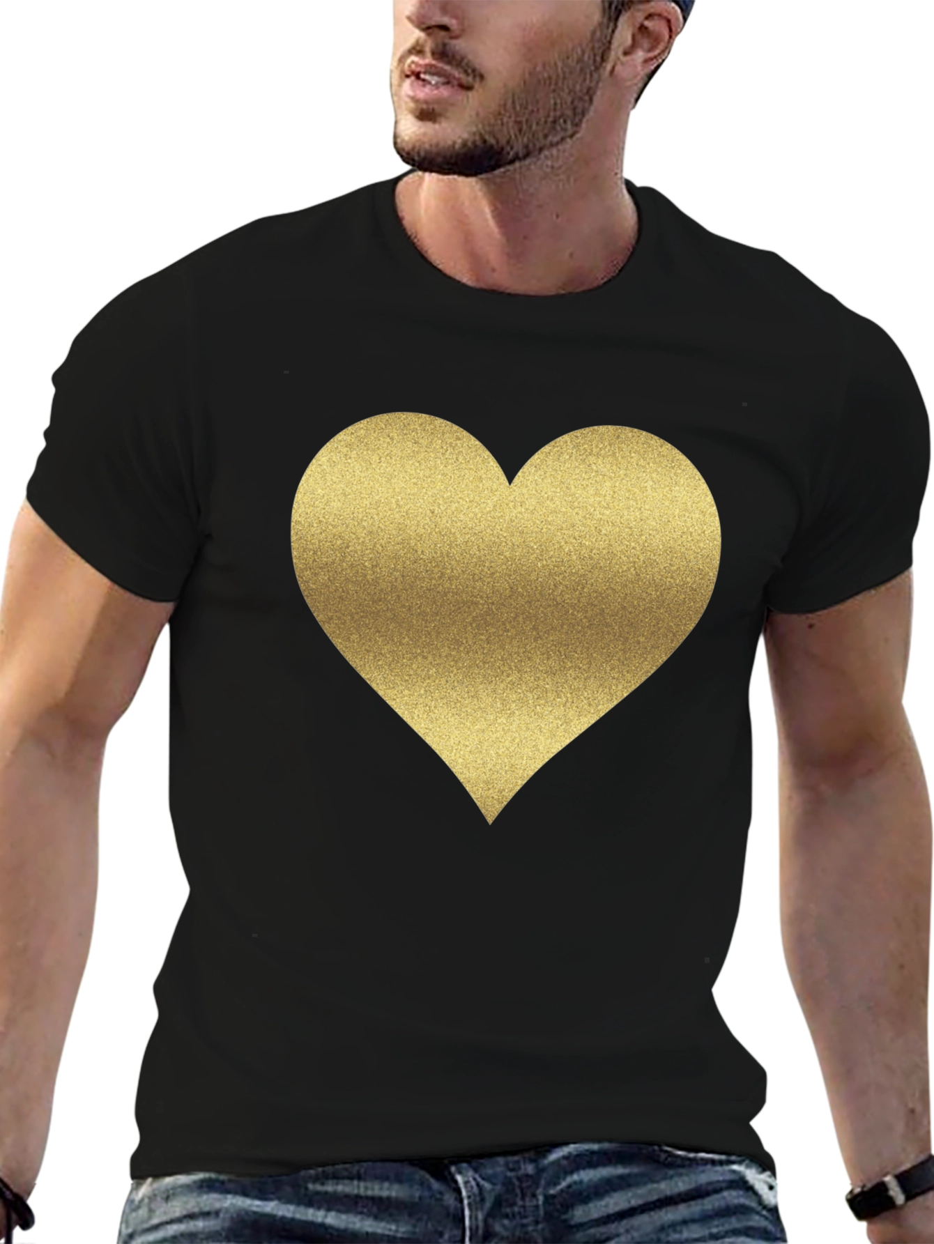 Gold Heart Graphic Tee - Stylish Black T-Shirt