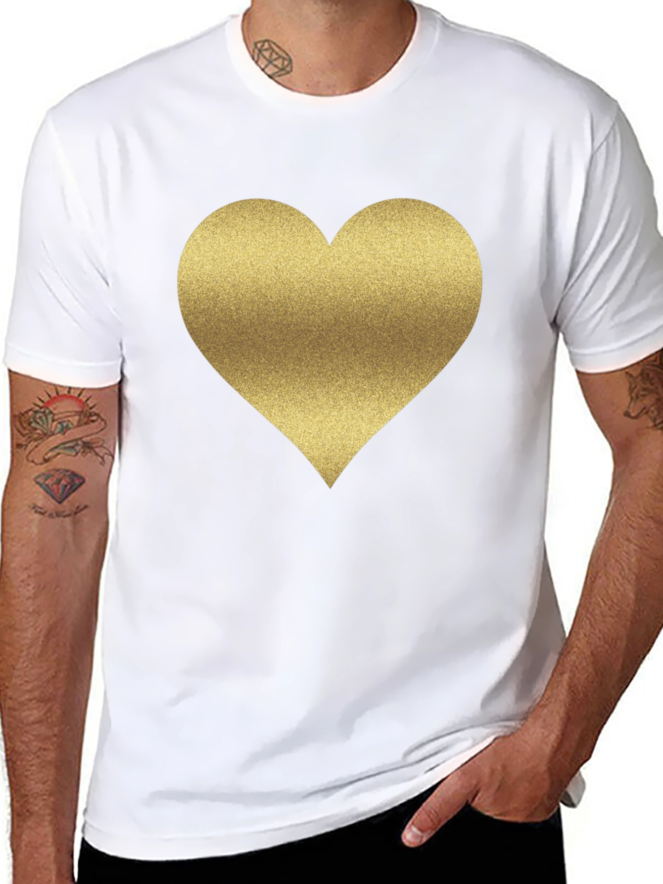 Gold Heart Graphic Tee - Stylish Black T-Shirt