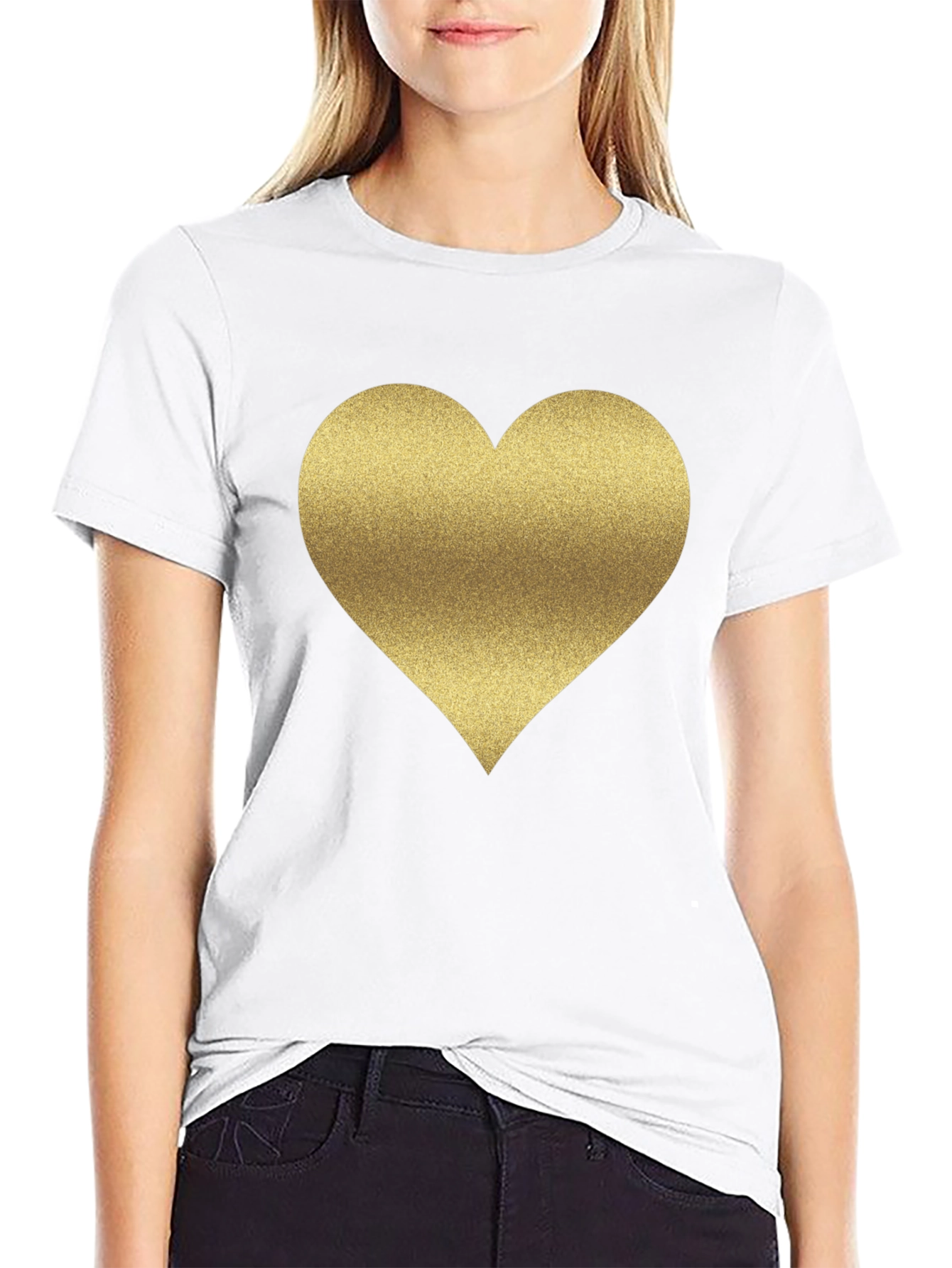 Gold Heart Graphic Tee - Stylish Black T-Shirt