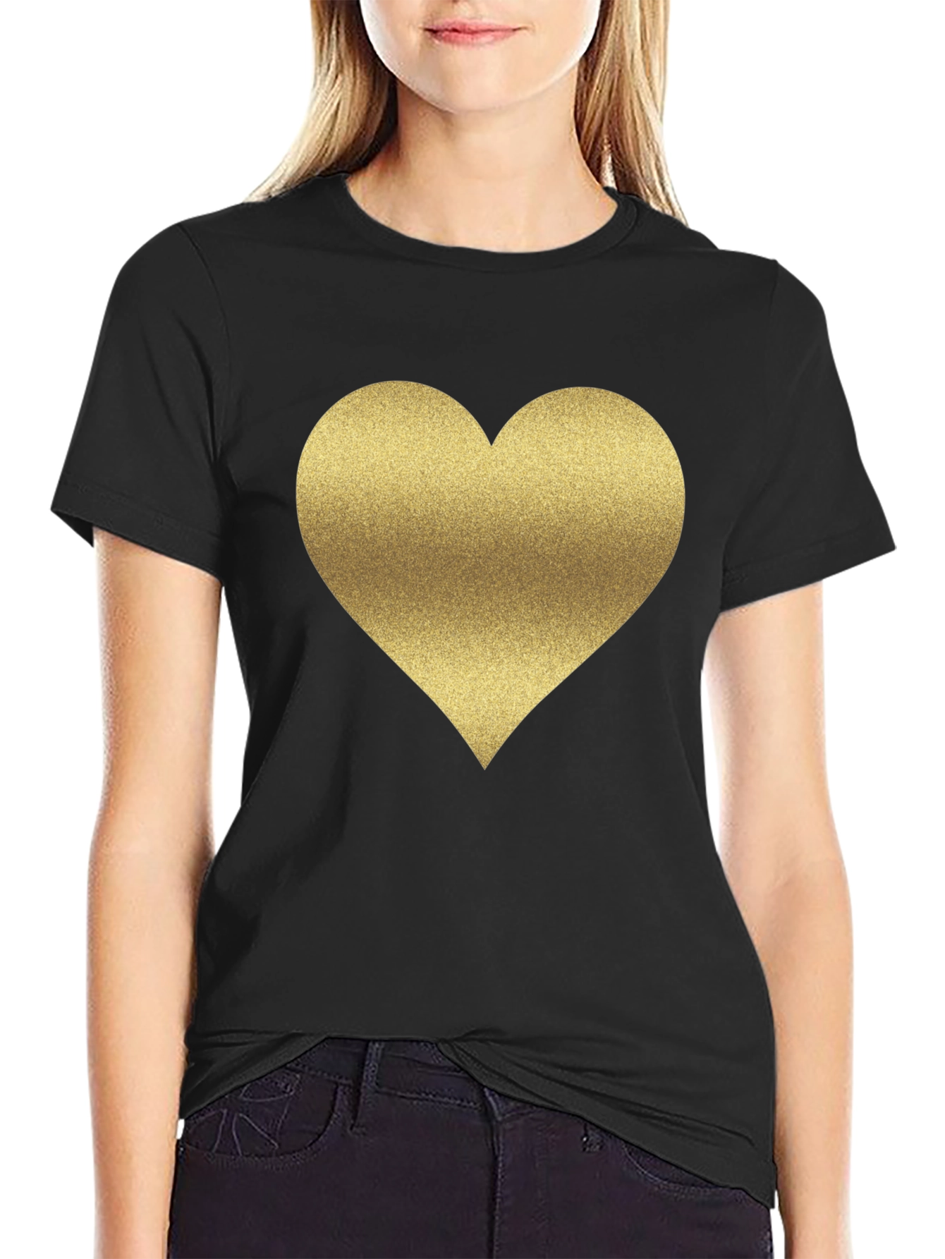 Gold Heart Graphic Tee - Stylish Black T-Shirt