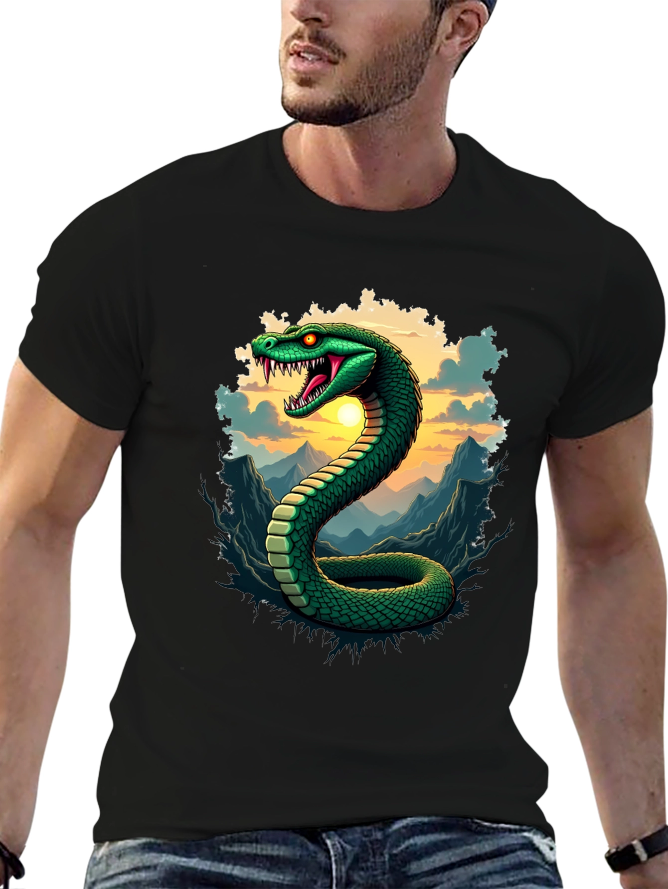 Mens Snake Graphic Tee - Black