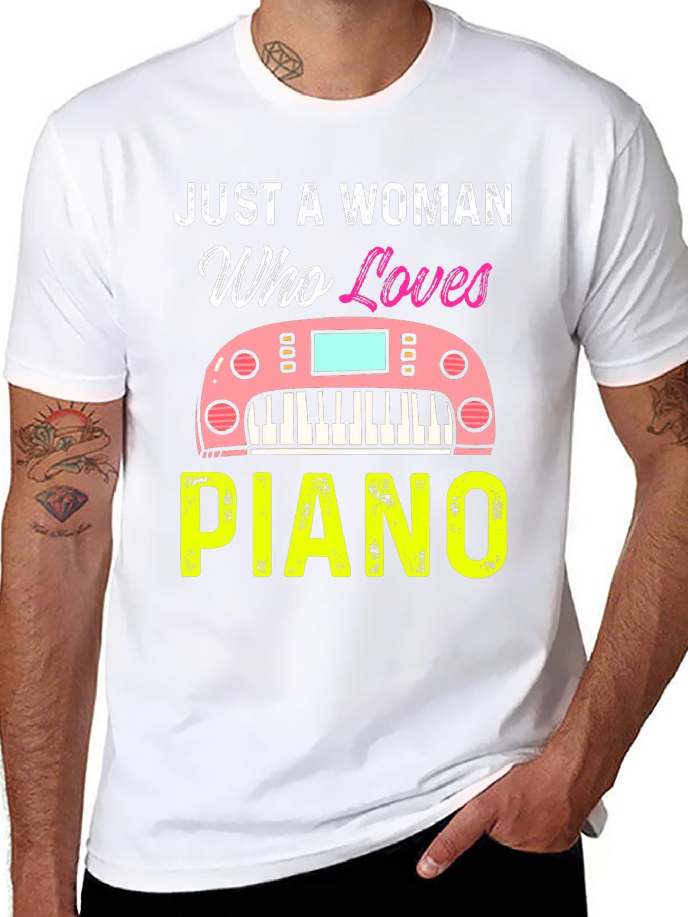 Just A Woman Who Loves Piano Black T-Shirt
