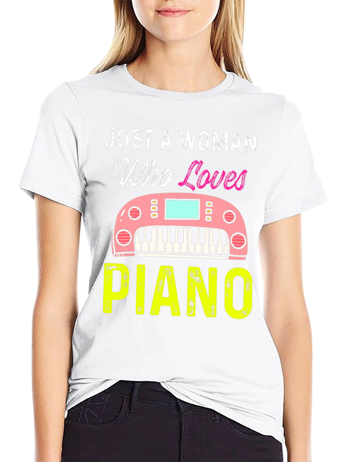 Just A Woman Who Loves Piano Black T-Shirt