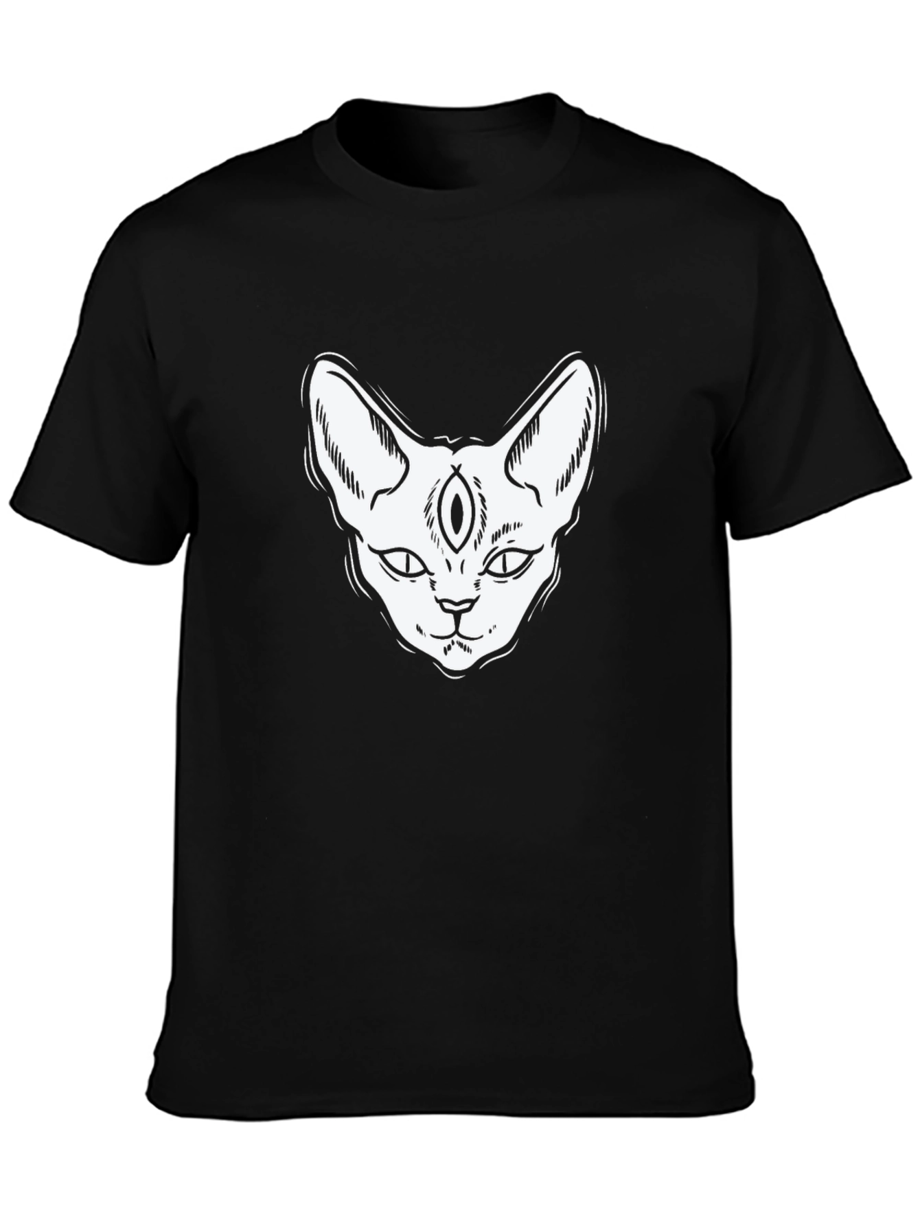 Third Eye Cat Graphic Tee - Black Cotton T-Shirt