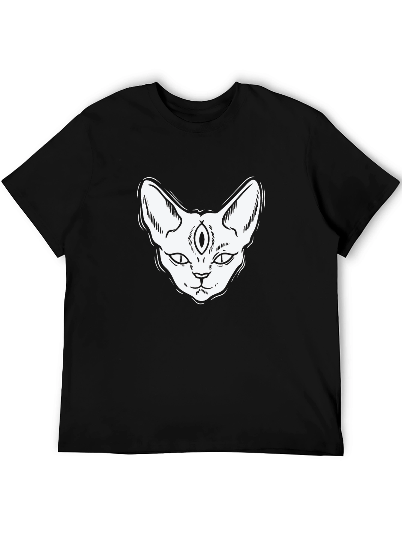 Third Eye Cat Graphic Tee - Black Cotton T-Shirt