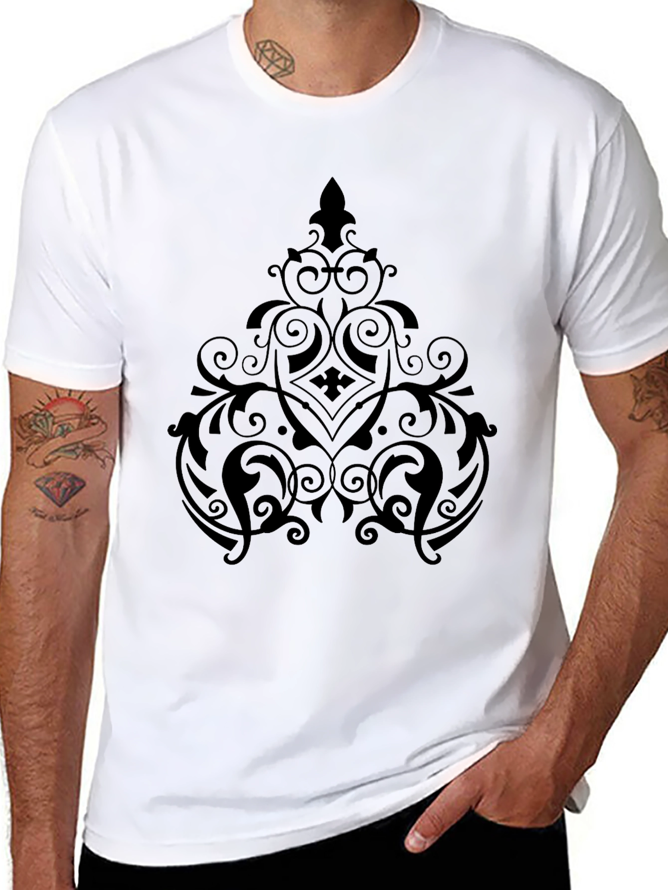 Elegant Black Graphic Tee - Ornate Design