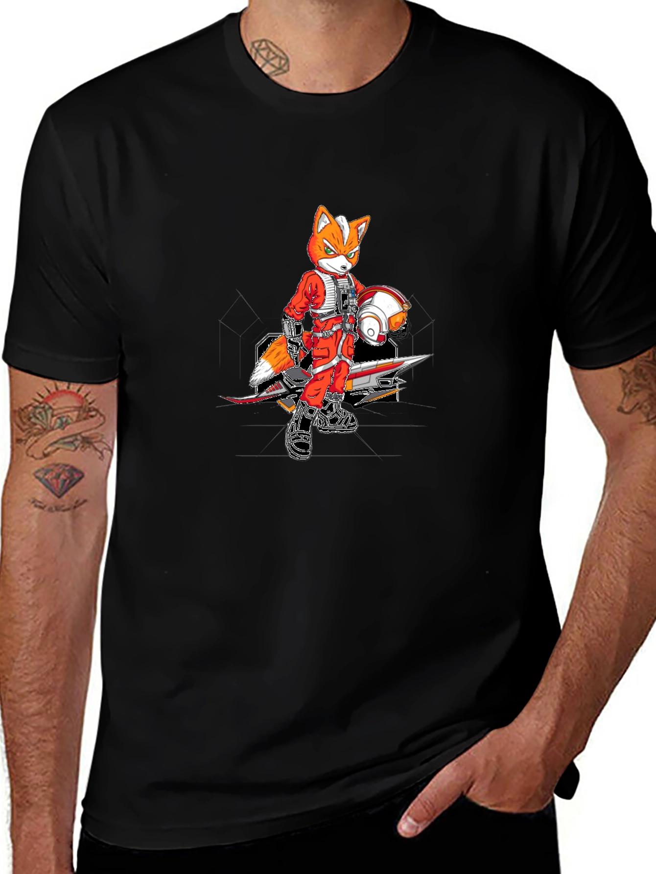 Fox Pilot Graphic Tee - Black Crew Neck T-Shirt