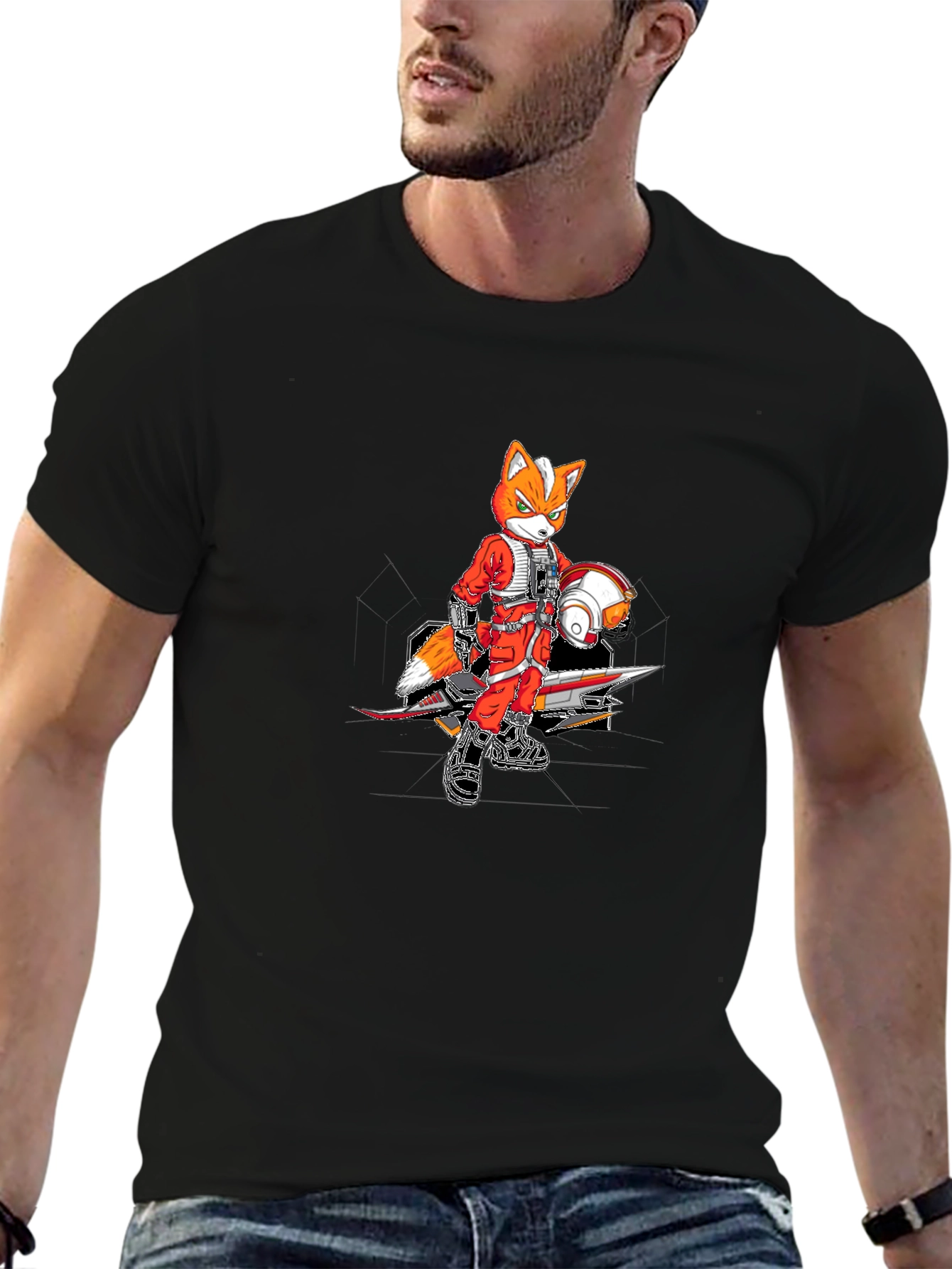 Fox Pilot Graphic Tee - Black Crew Neck T-Shirt
