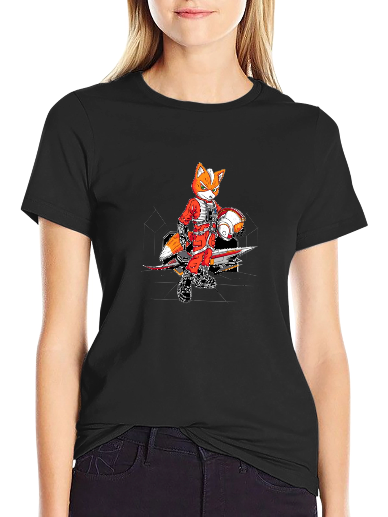 Fox Pilot Graphic Tee - Black Crew Neck T-Shirt