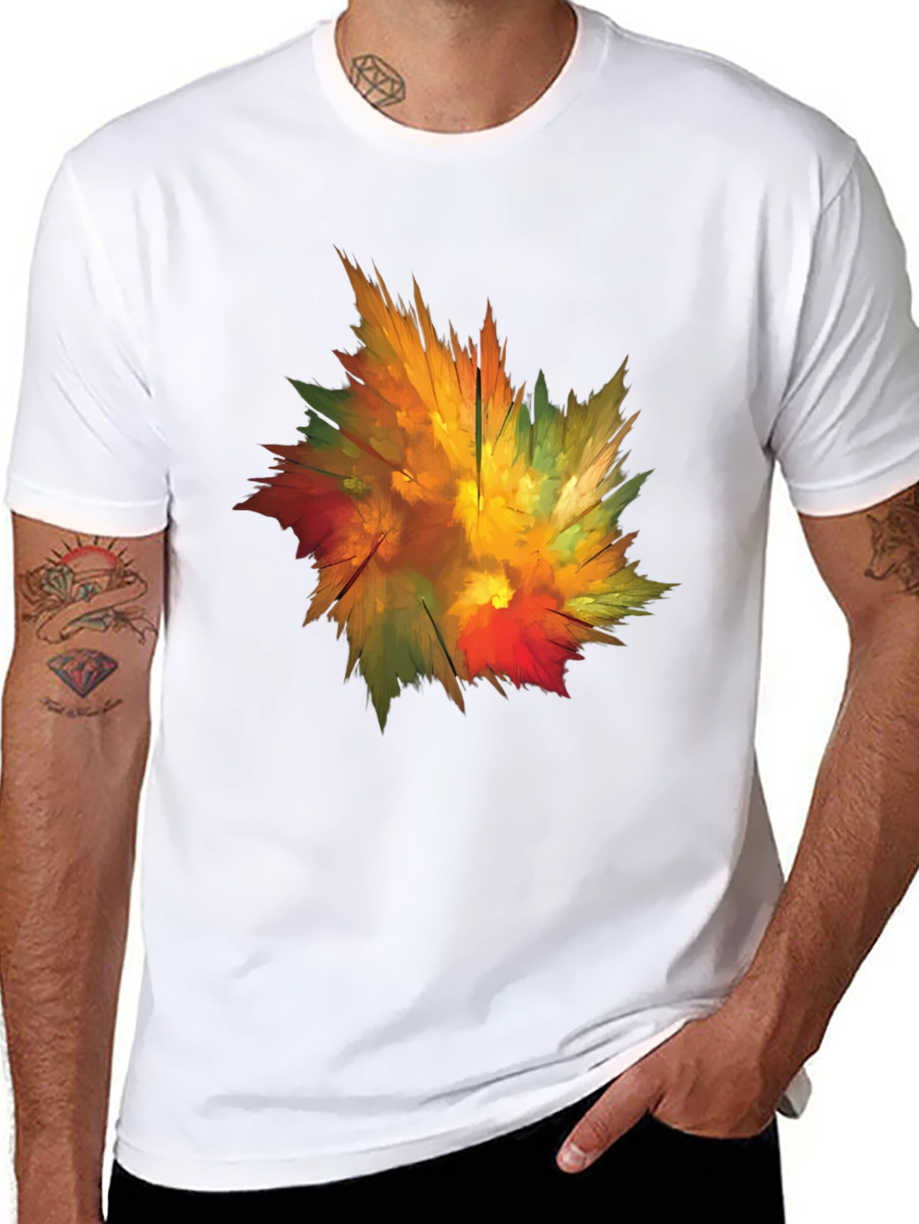 Abstract Autumn Leaf Graphic T-Shirt