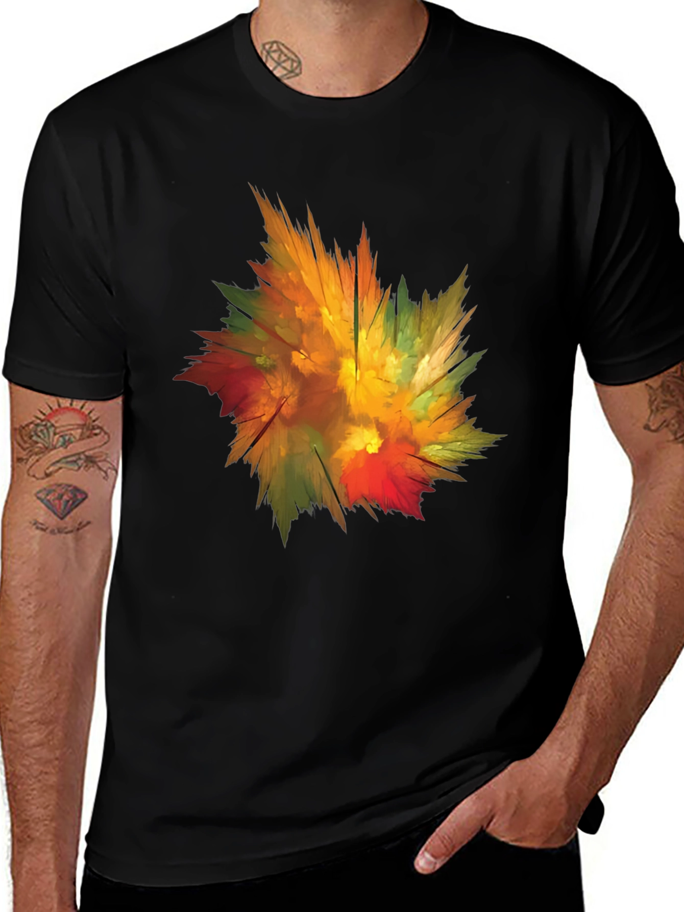 Abstract Autumn Leaf Graphic T-Shirt