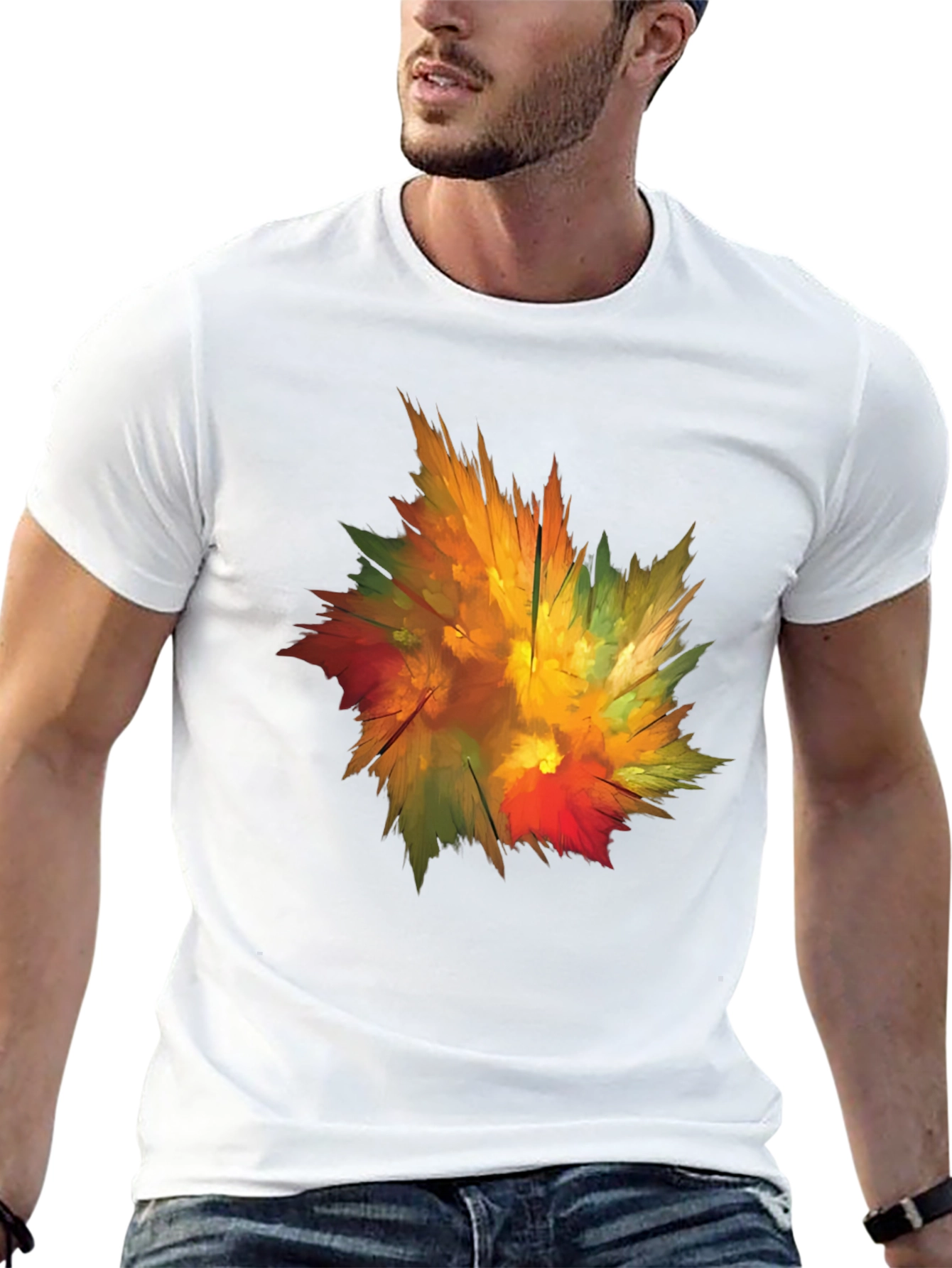 Abstract Autumn Leaf Graphic T-Shirt