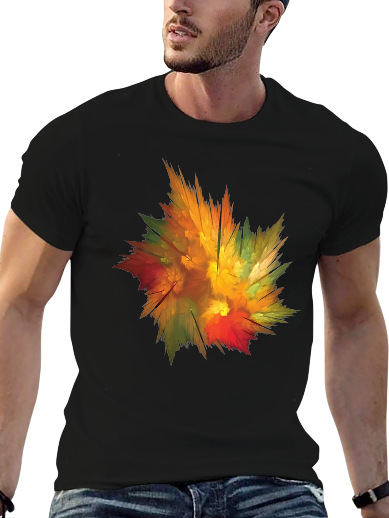 Abstract Autumn Leaf Graphic T-Shirt