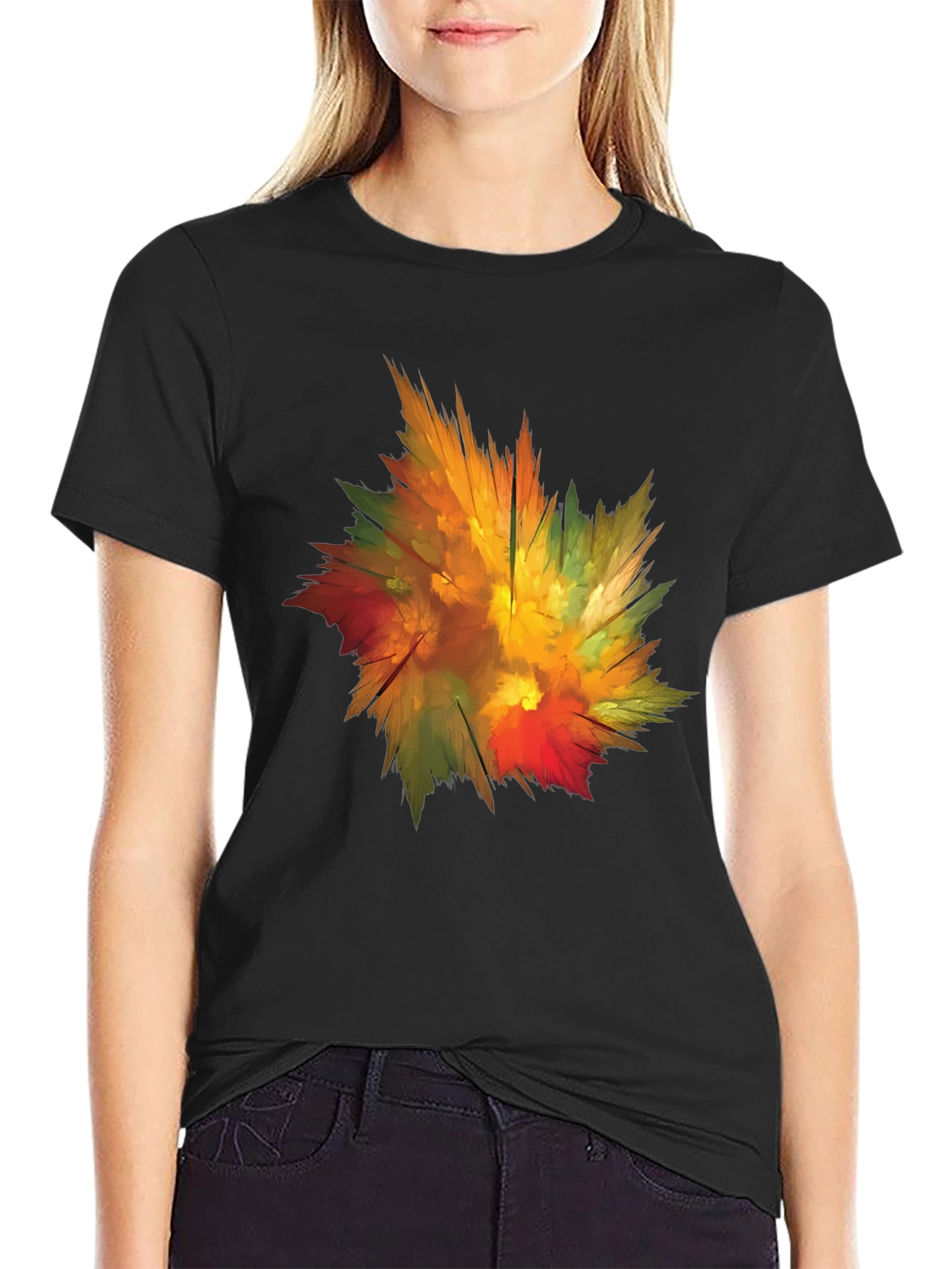 Abstract Autumn Leaf Graphic T-Shirt