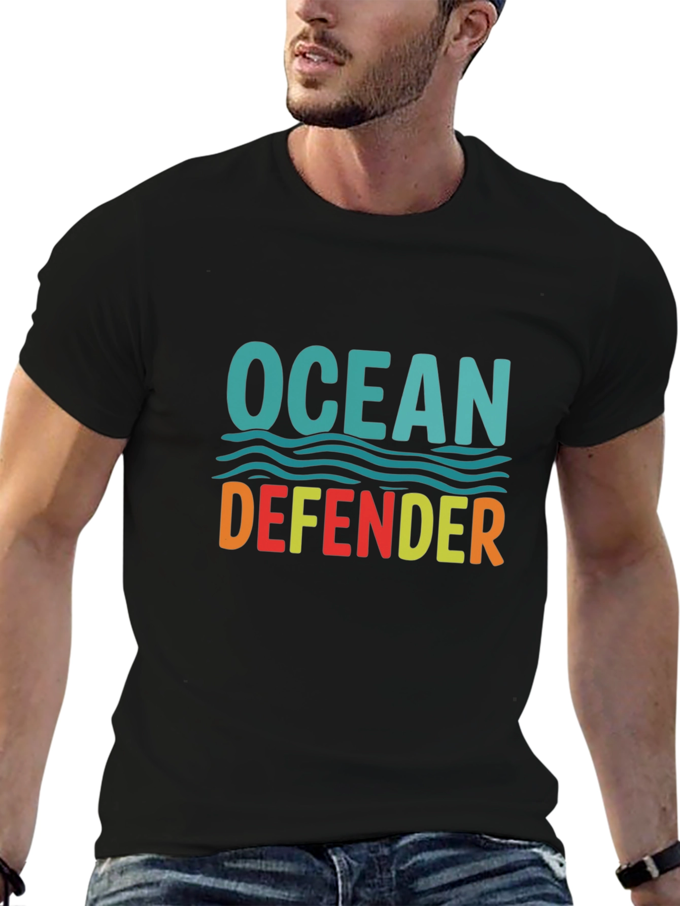 Ocean Defender Graphic Tee - Black Crewneck