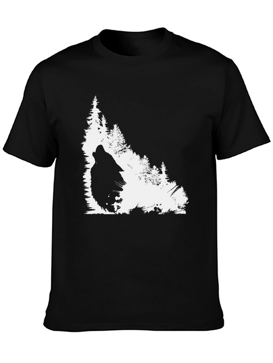 Wolf Howl Nature Scene Graphic Tee - Black