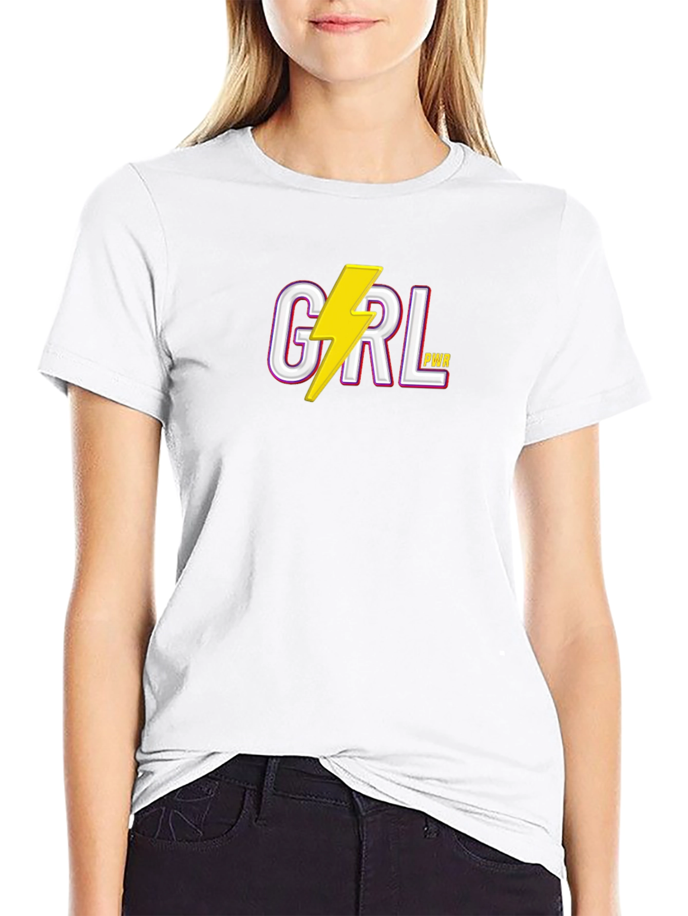 Girl Power Lightning Bolt Graphic Tee - Black