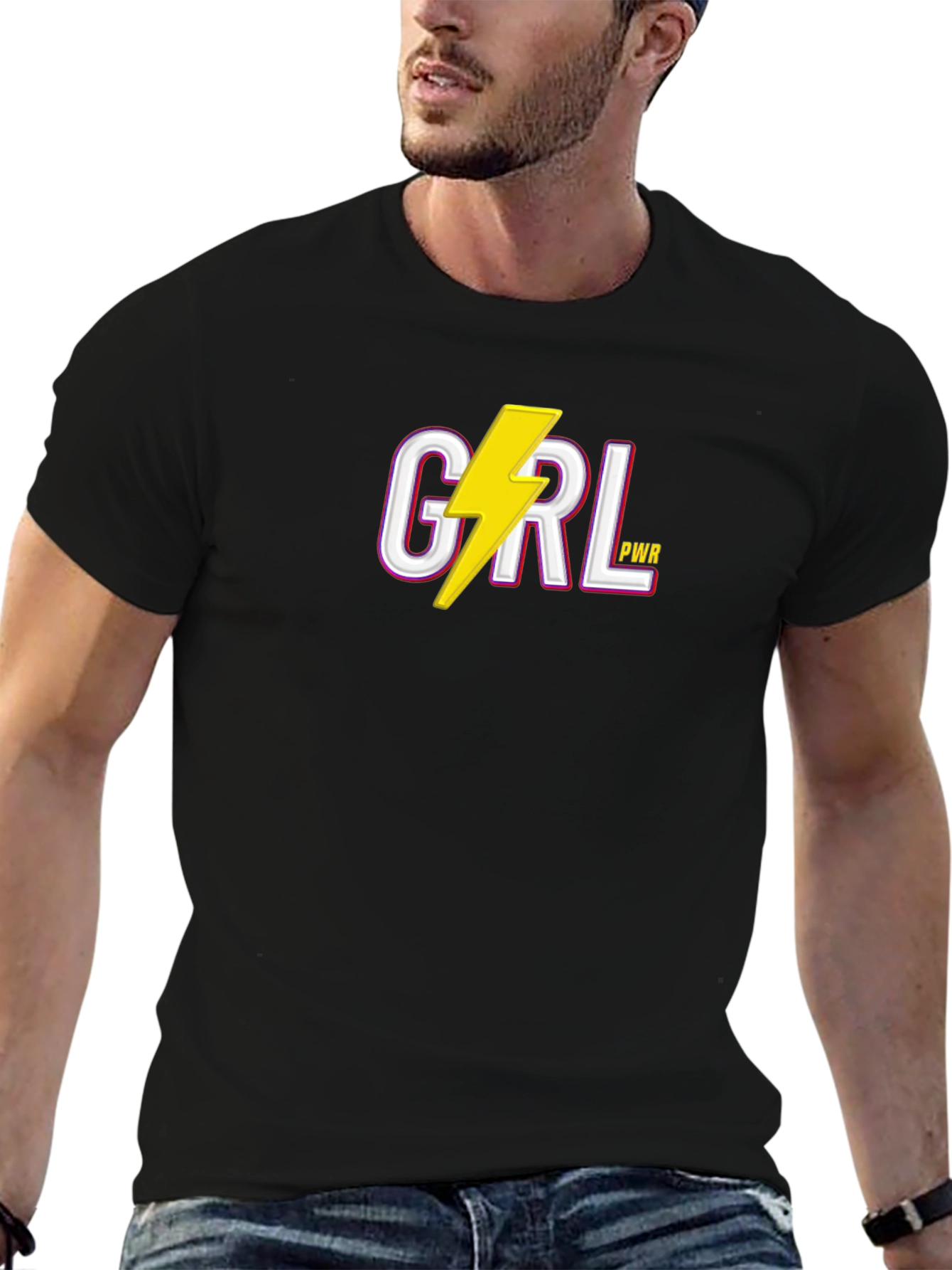 Girl Power Lightning Bolt Graphic Tee - Black