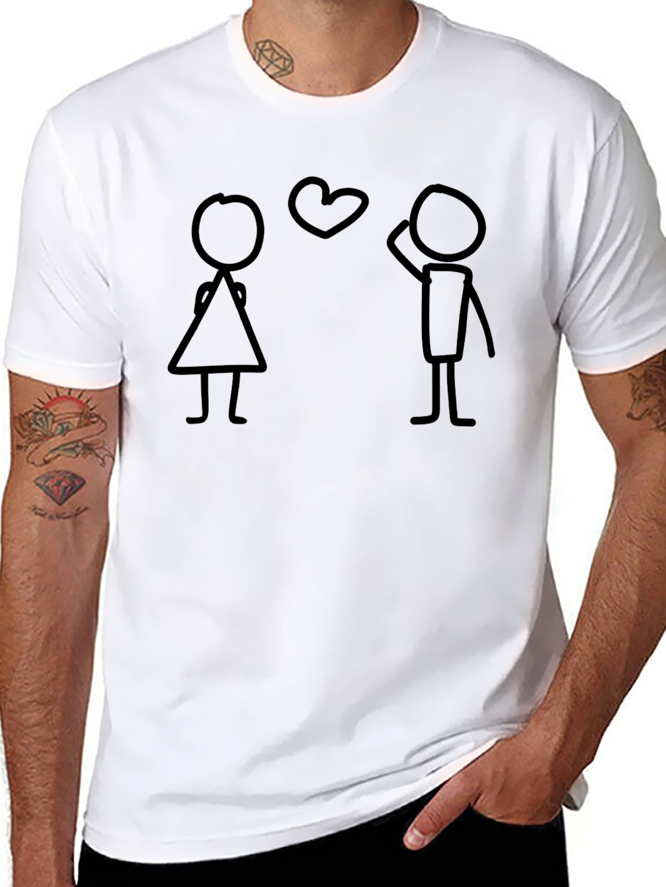 Stick Figure Love Graphic Tee - Casual Black T-Shirt