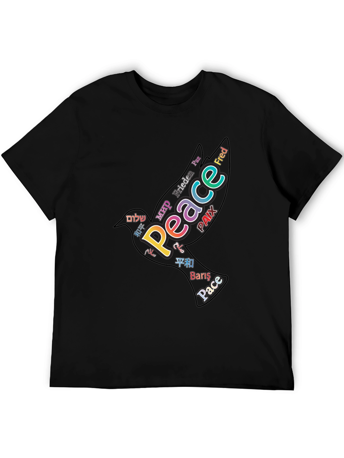 Peace Dove Word Art Black T-Shirt