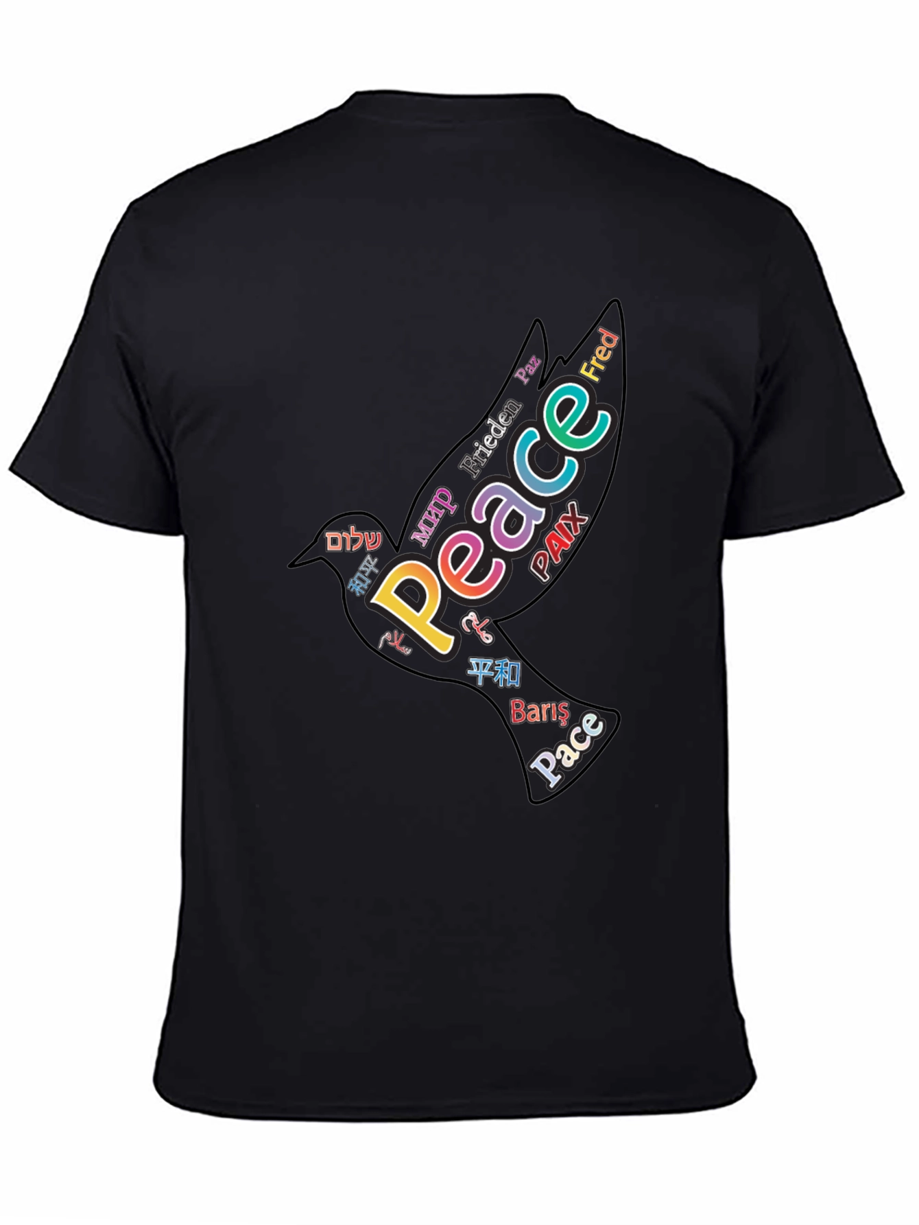 Peace Dove Word Art Black T-Shirt