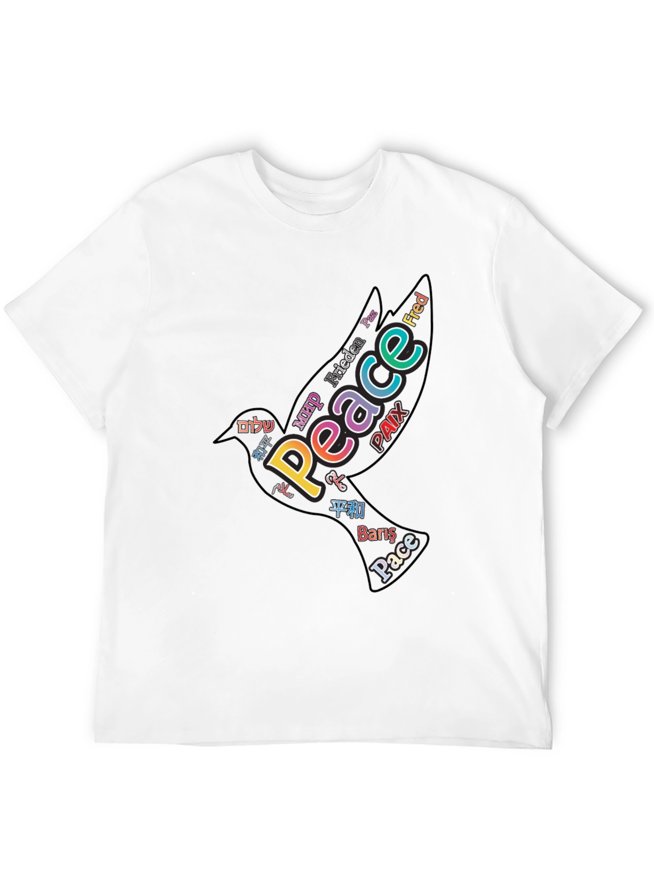 Peace Dove Word Art Black T-Shirt