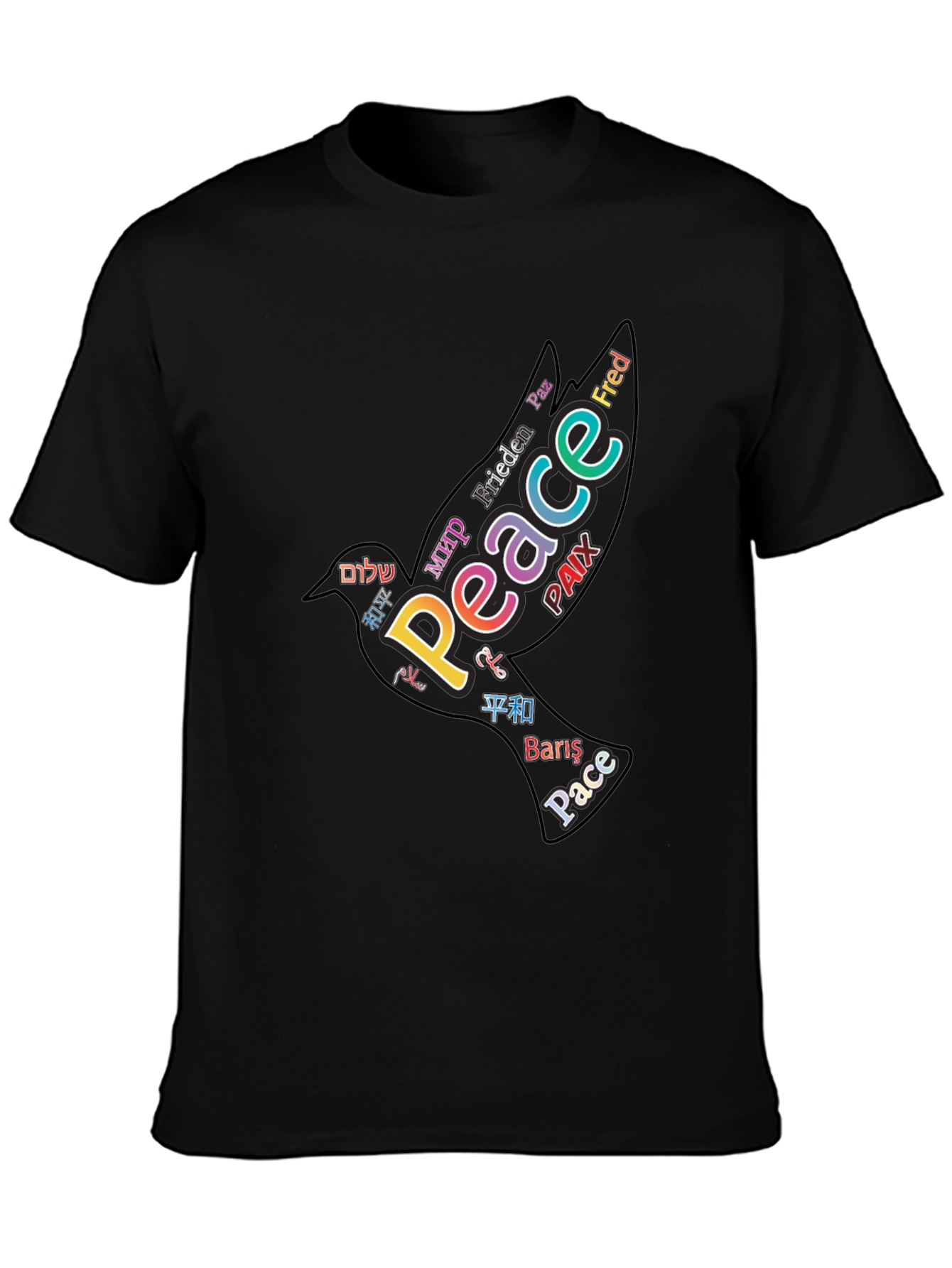 Peace Dove Word Art Black T-Shirt