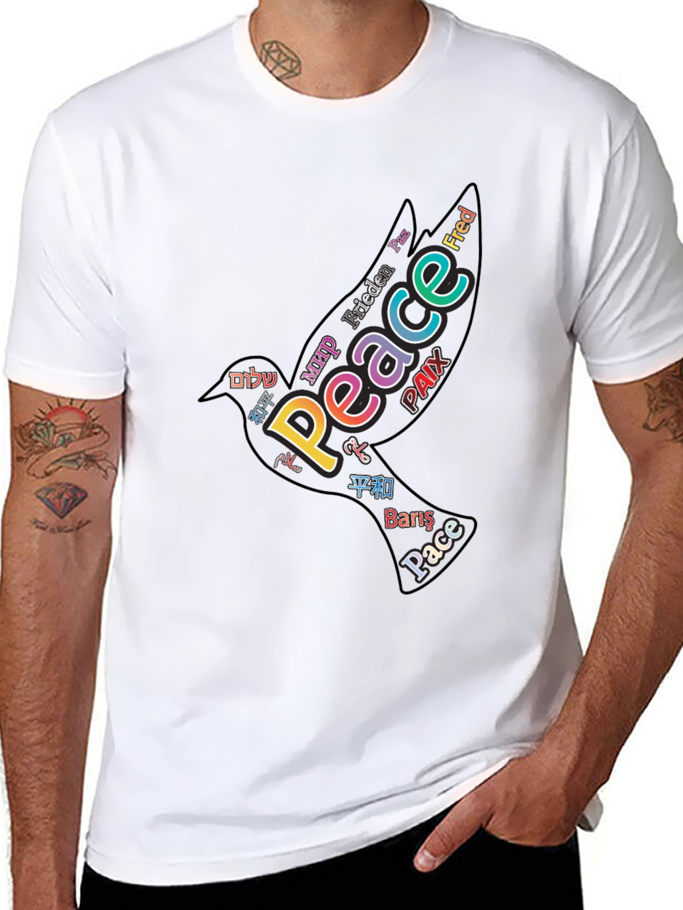 Peace Dove Word Art Black T-Shirt