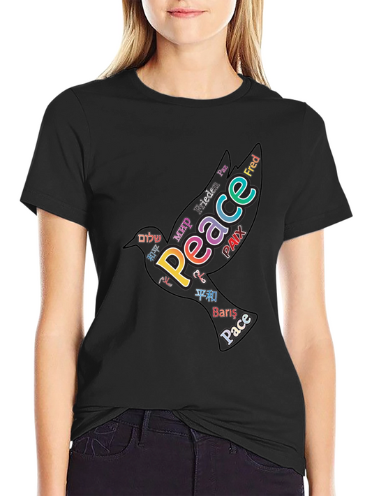 Peace Dove Word Art Black T-Shirt