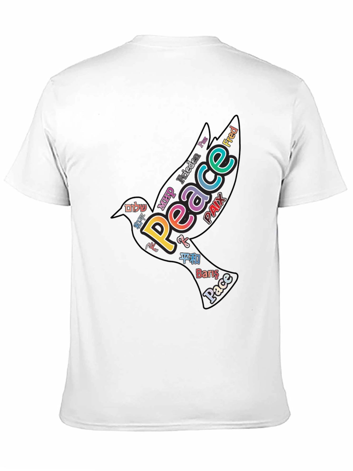 Peace Dove Word Art Black T-Shirt