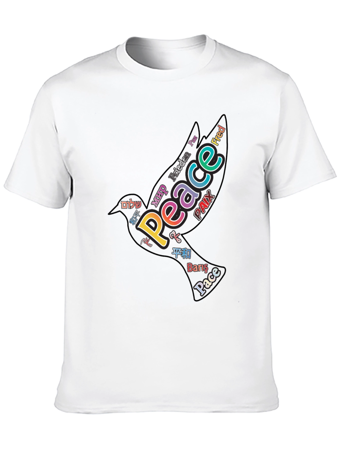 Peace Dove Word Art Black T-Shirt