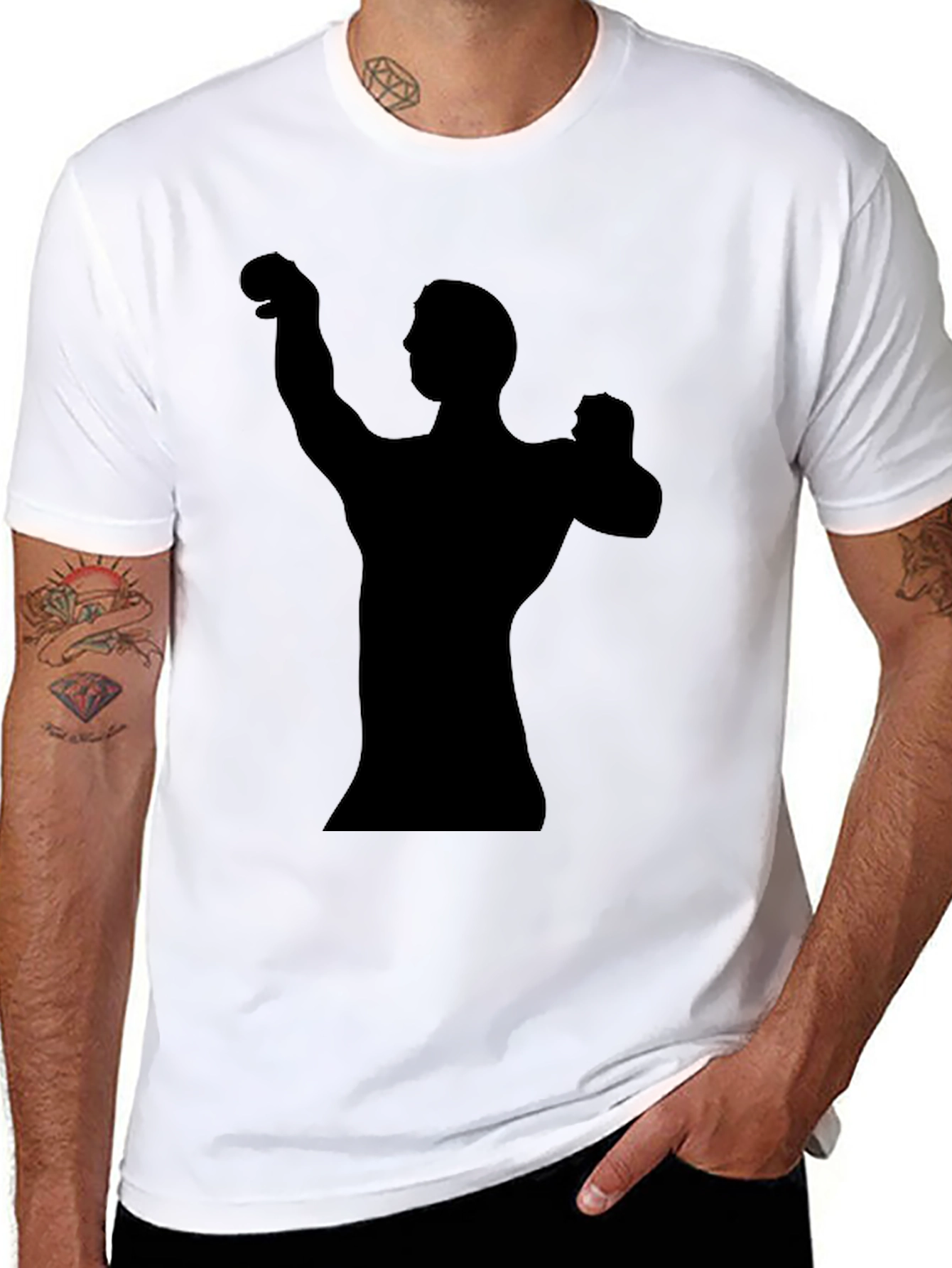 Mens Black Graphic T-Shirt - Bodybuilder Silhouette
