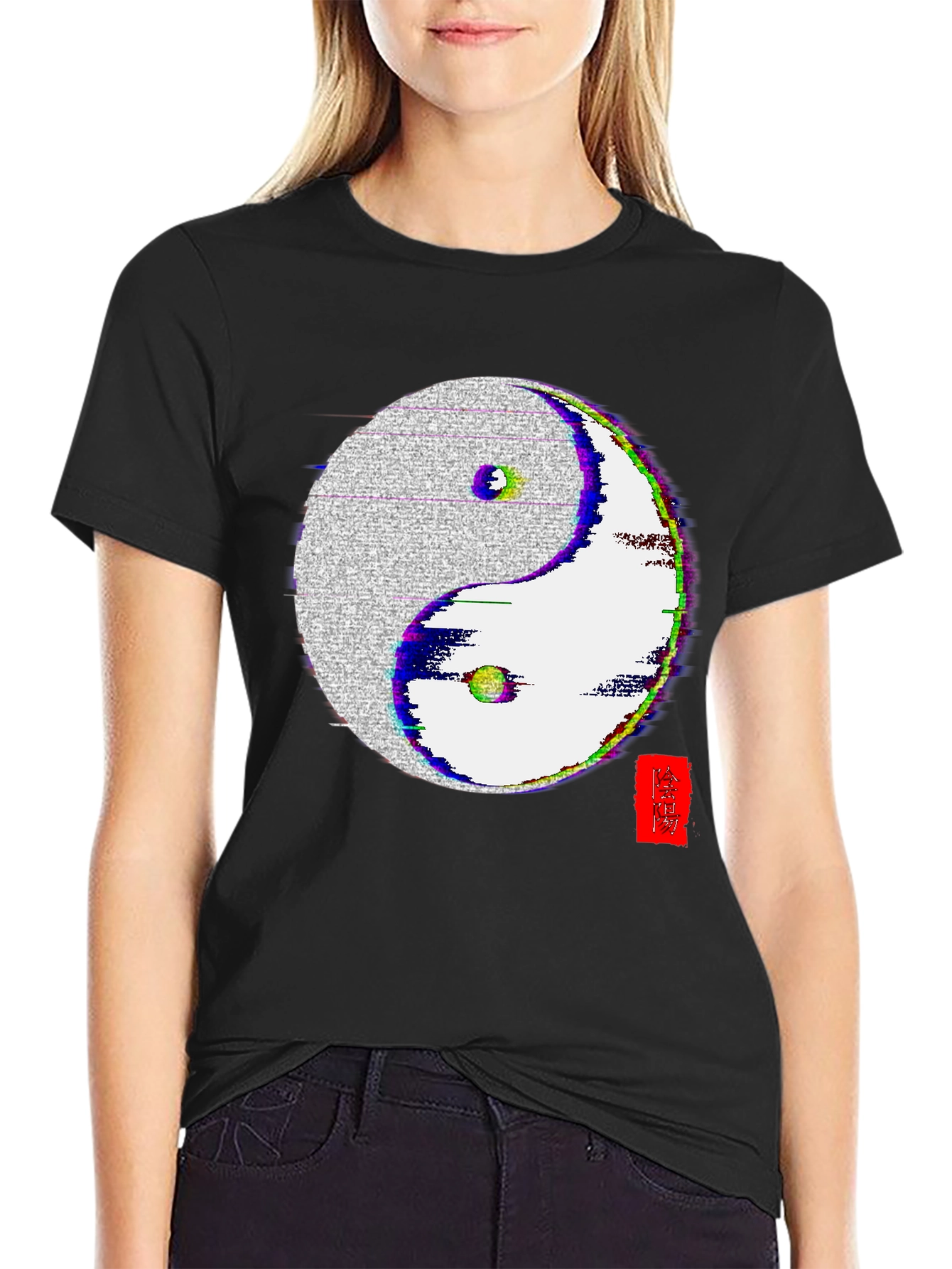 Yin Yang Glitch Black Tee