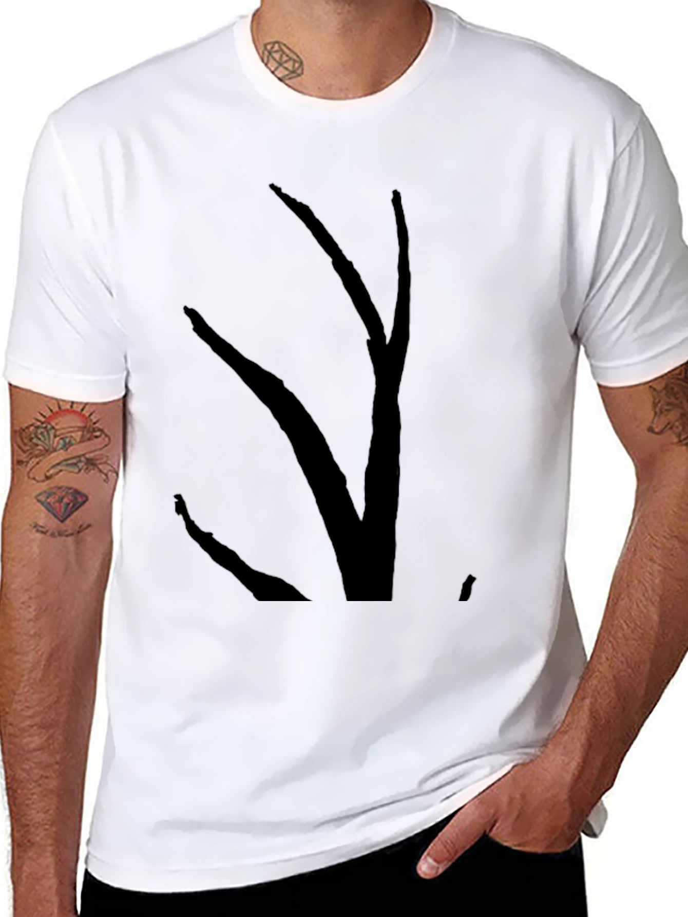 Mens Black T-Shirt with Abstract Branch Graphic