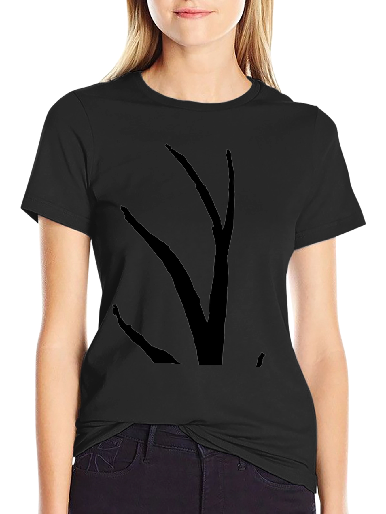 Mens Black T-Shirt with Abstract Branch Graphic