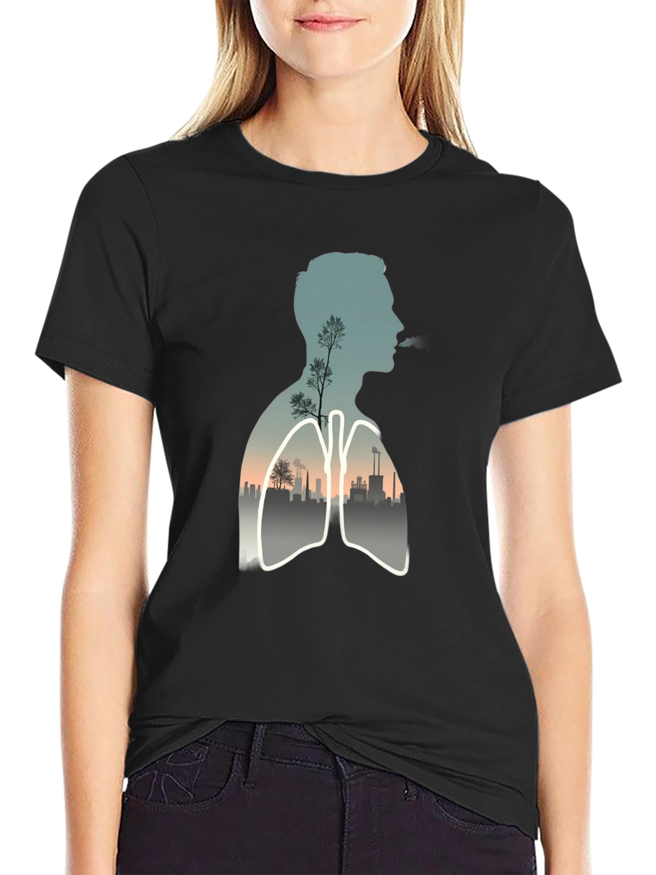 Lungs Nature Graphic Tee - Black Cotton Blend Shirt