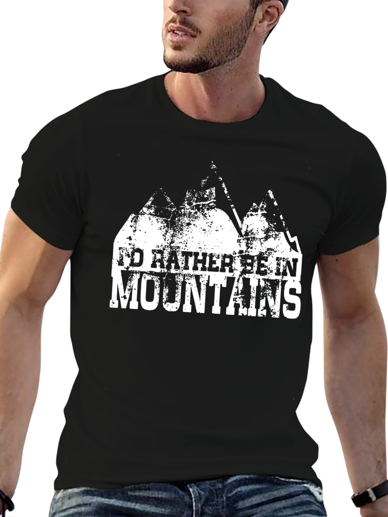 Id Rather Be In Mountains Black T-Shirt