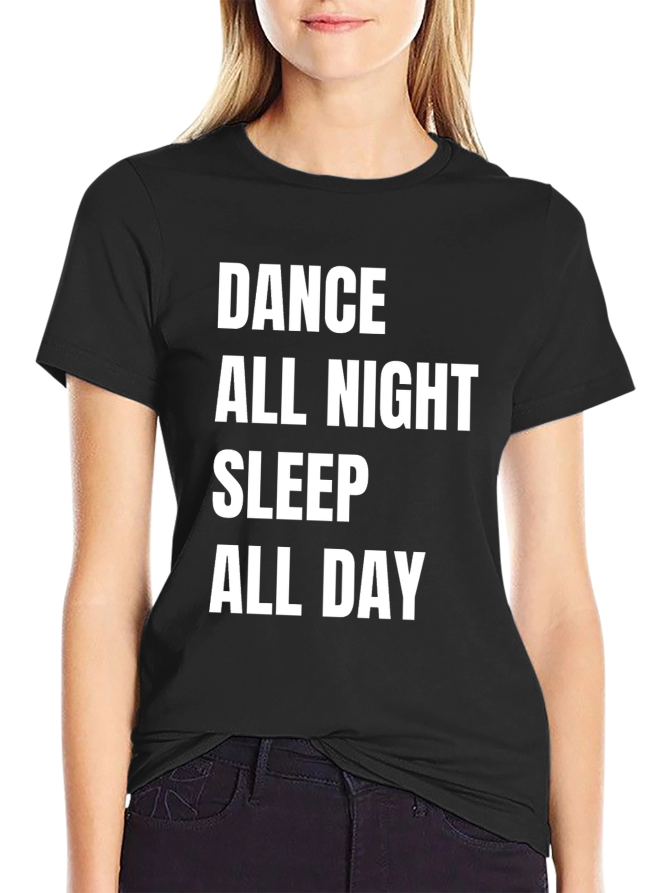 Dance All Night Graphic Tee -  Black Cotton T-Shirt