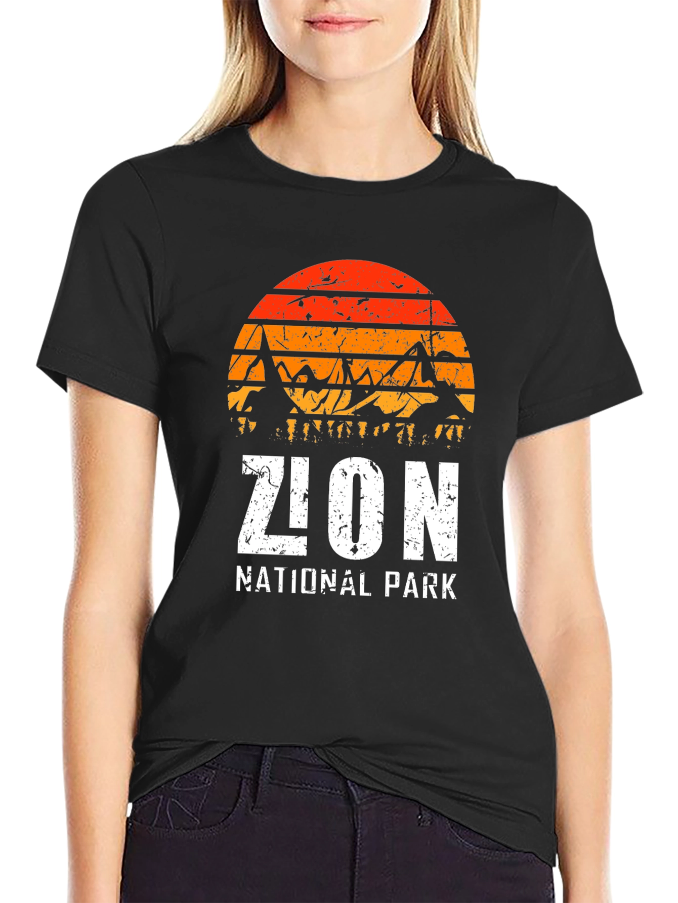 Zion National Park Graphic Tee - Retro Mountain Sunset