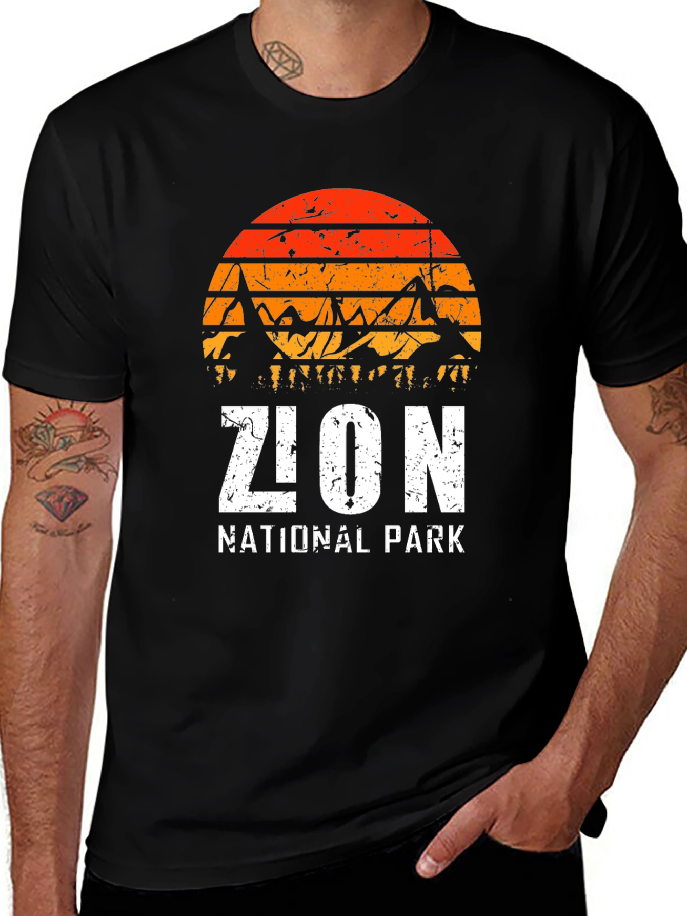 Zion National Park Graphic Tee - Retro Mountain Sunset