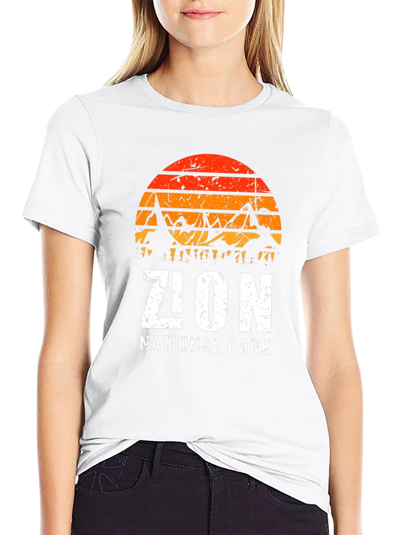 Zion National Park Graphic Tee - Retro Mountain Sunset
