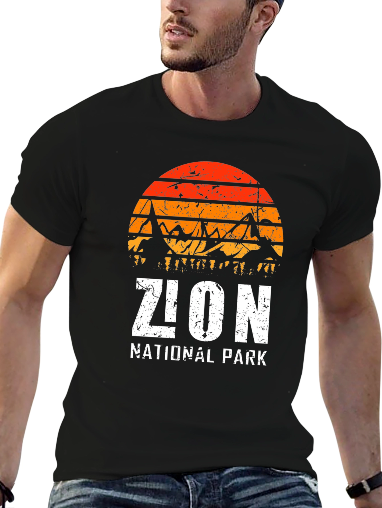 Zion National Park Graphic Tee - Retro Mountain Sunset