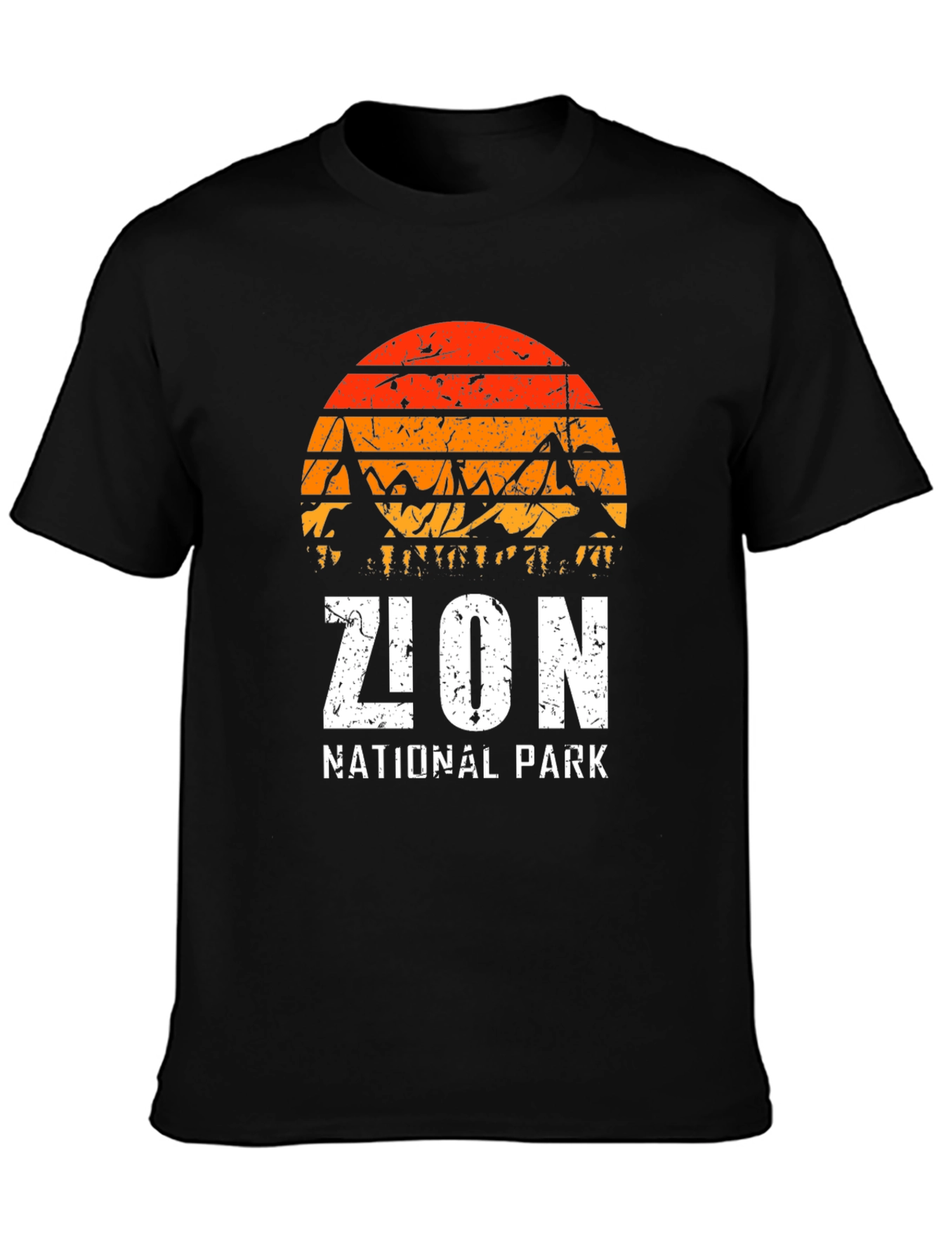 Zion National Park Graphic Tee - Retro Mountain Sunset