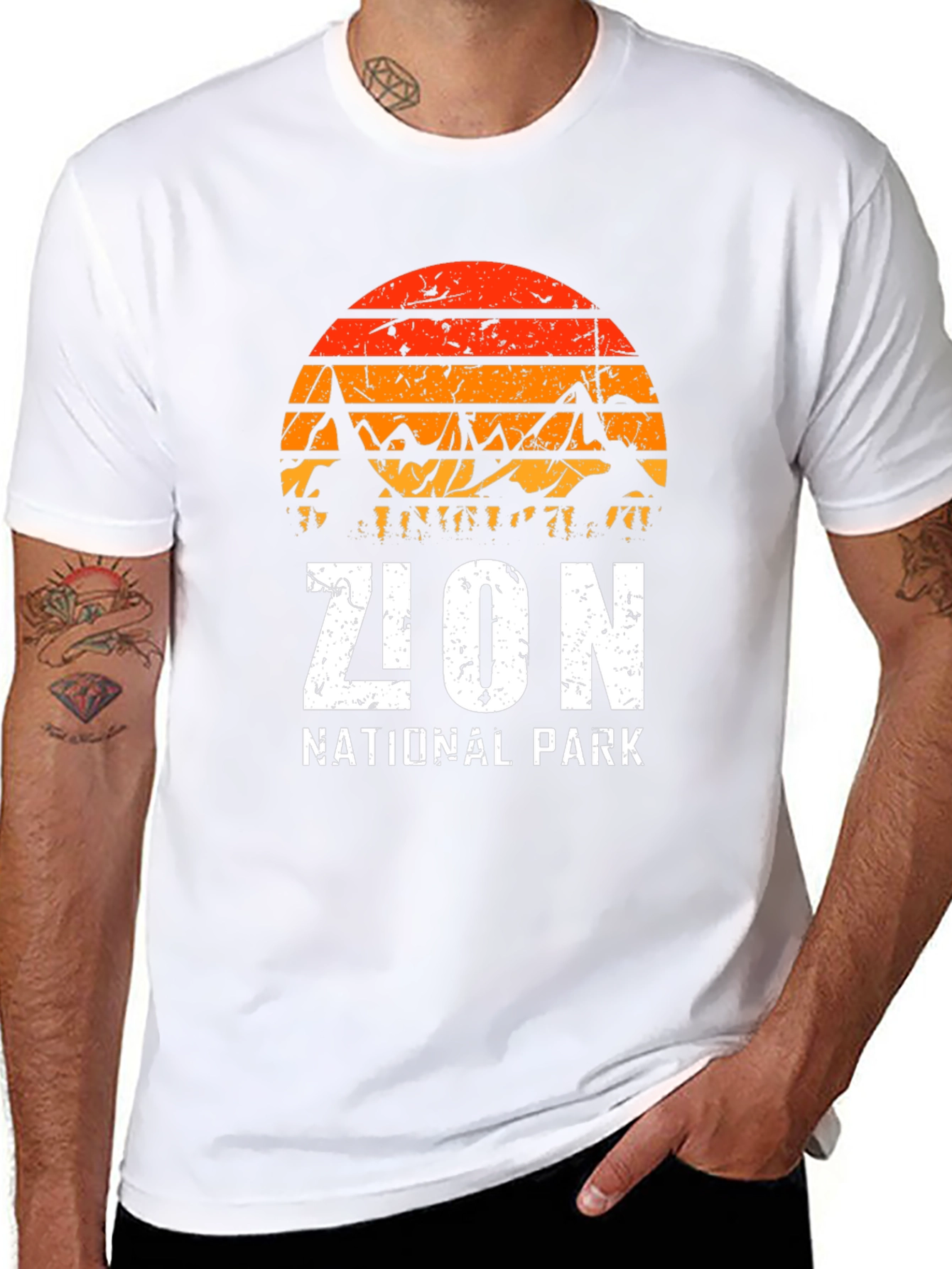 Zion National Park Graphic Tee - Retro Mountain Sunset