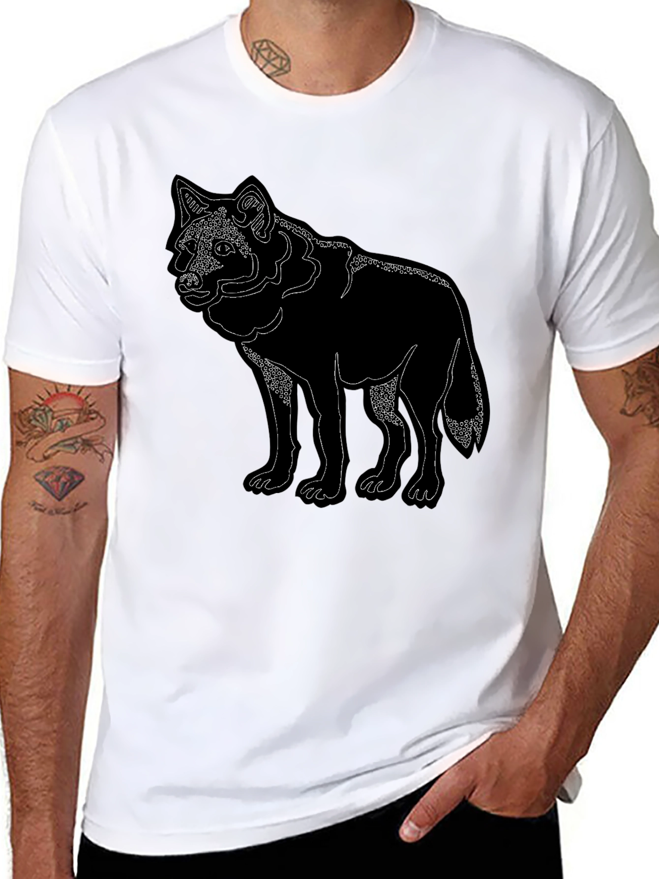 Mens Black Wolf Graphic Tee